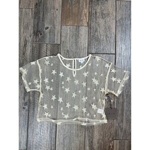 LE LIS Collection Star Embroidered Mesh Top, Sheer Tulle Blouse -‎ Size S